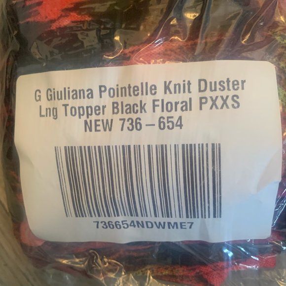 NWT G BY GIULIANA POINTELLE KNIT DUSTER LONG TOPPER BLACK FLORAL PXXS - Picture 8 of 9
